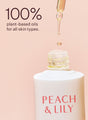 The Pure Beam Luxe Oil dropper bottle with a headline saying 100% plant-based oils for all skin types