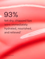 A poster highlighting the Peach & Lily Sheer Peach Collagen Cushion Peptide Lip Balm, where a brand study resulted in 93% of participants feeling their dry, chapped lips immediately becoming hydrated, nourished, and relieved