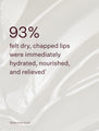 A poster highlighting the Peach & Lily Clear Collagen Cushion Peptide Lip Balm, where a brand study resulted in 93% of participants feeling their dry, chapped lips immediately becoming hydrated, nourished, and relieved