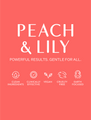  Peach & Lily poster highlighting the clean, effective, vegan, earth-focused, and cruelty-free quality of their products